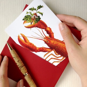 Lobster Christmas Card Set, Coastal Christmas Cards, Funny Christmas Cards, Made in the USA, Set of 10 image 1