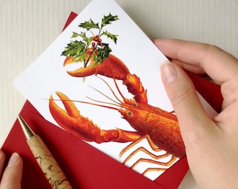 Lobster Christmas Card Set, Coastal Christmas Cards, Funny Christmas Cards, Made in the USA,  Set of 10