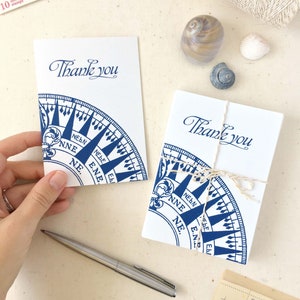 Nautical Compass Thank You Cards Nautical Thank You Notes Set of 10 Thank you cards with Envelopes Made in the USA Recycled Paper image 1