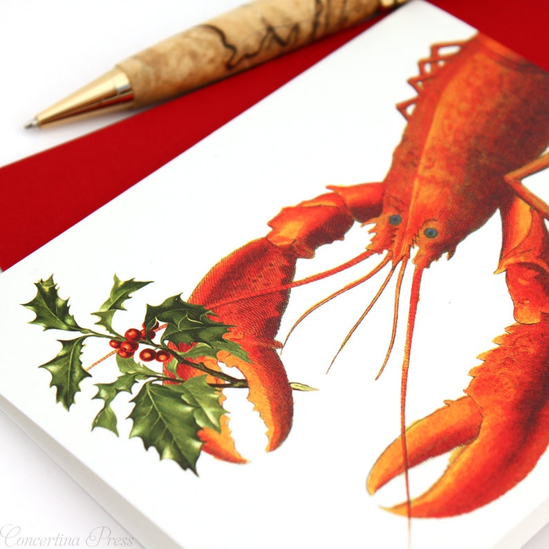 Lobster Christmas Card Set, Coastal Christmas Cards, Funny Christmas Cards, Made in the USA, Set of 10 image 3