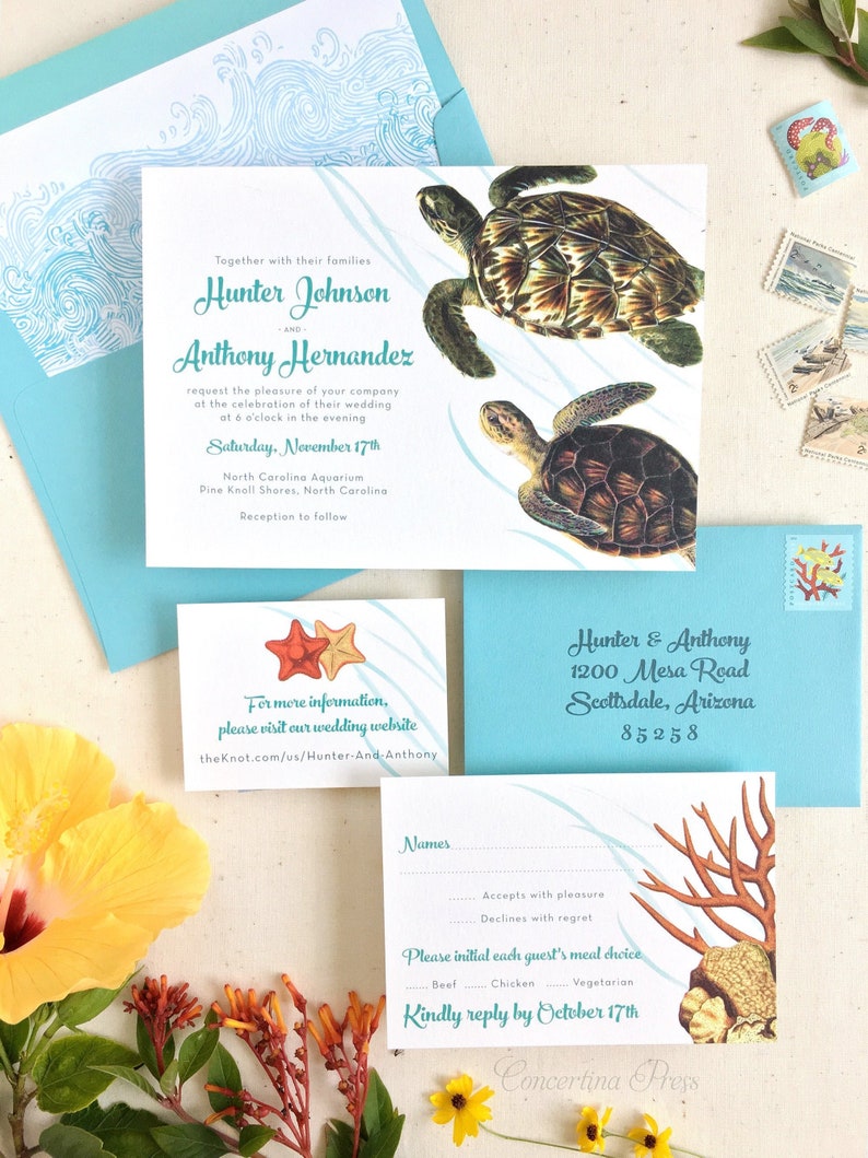 Sea Turtle Wedding Invitations for your Beach Wedding Etsy