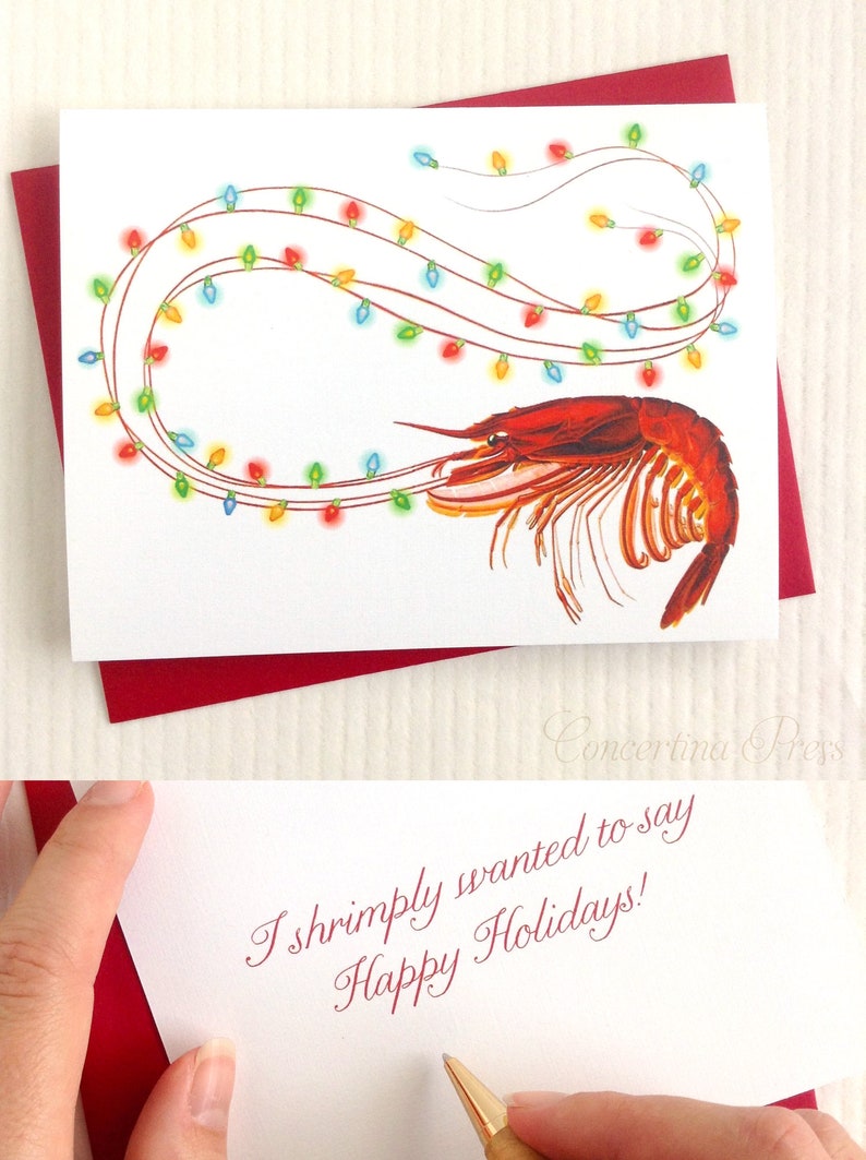 Beach Christmas Cards, Coastal Christmas Cards, Set of 10 2 Lobsters, 2 Fish, 2 Narwhals, 2 Shrimp, 2 Seahorses with envelopes, USA Made image 6