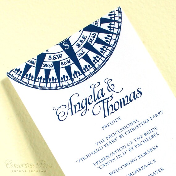 Compass Wedding Programs Nautical Wedding Programs Beach Etsy