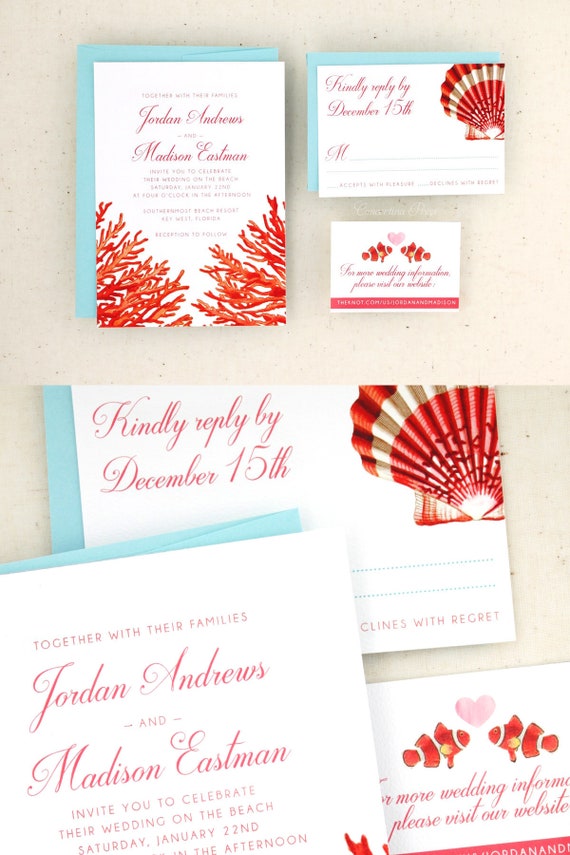 Living Coral Beach Wedding Invitation Set Coral Reef Wedding Invitations Custom Designed And Printed In The Usa