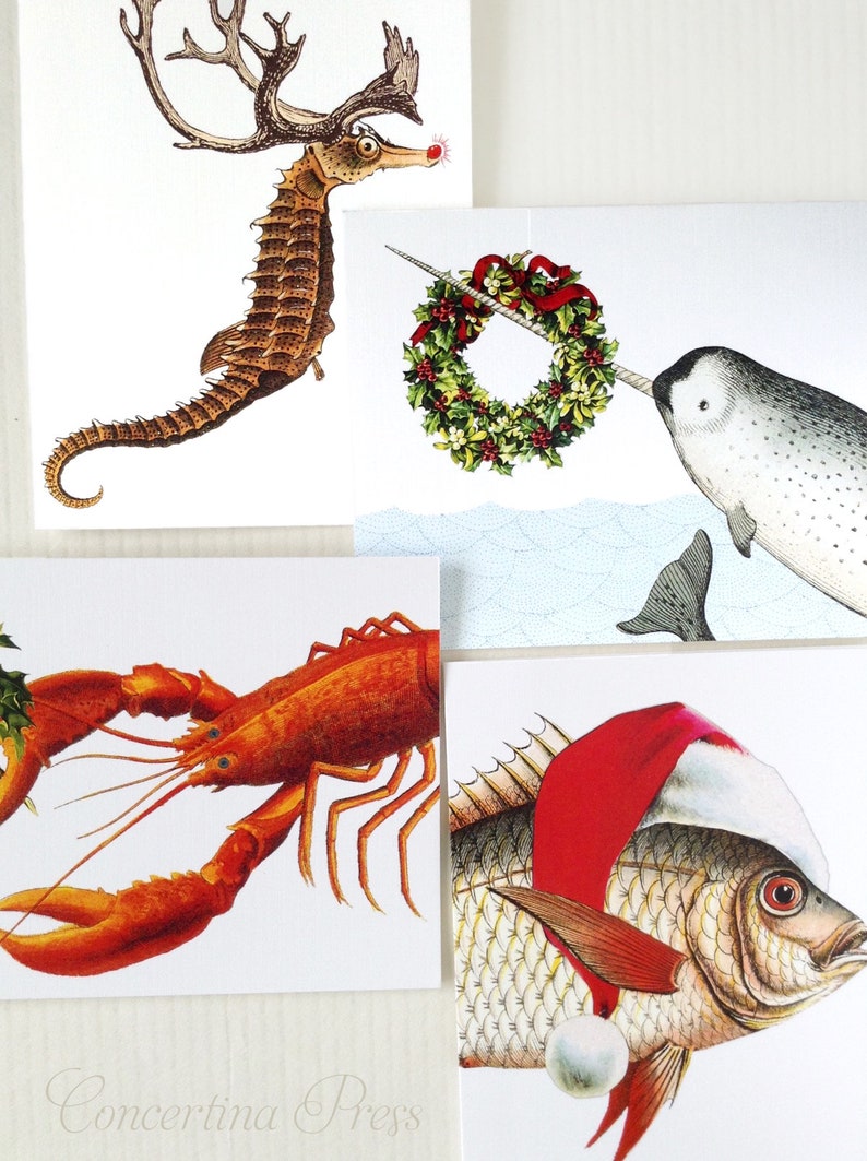 Seahorse Christmas Cards, Nautical Christmas Card, Beach Christmas Cards, Made in USA Set of 10 image 10