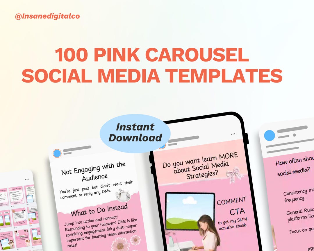 Pink Instagram Carousel Templates Canva | 100 Editable Posts - Etsy