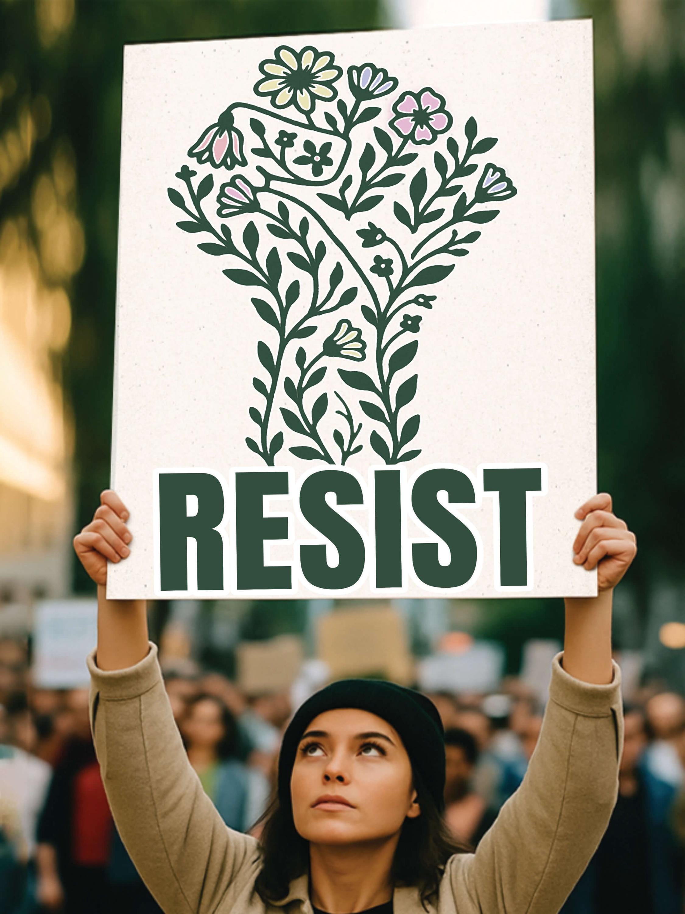 Resist Printable Protest Sign | Floral Fist of Vines and Wildflowers ...