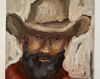 Cowboy Western Oil Painting: Horse Original Artwork Ranch Semi Abstract Fine Art