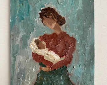 Mother and Baby Oil Painting: Woman Portrait Artwork