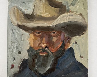 Western Cowboy Oil Painting: Horse Original Artwork Ranch Semi Abstract Fine Art