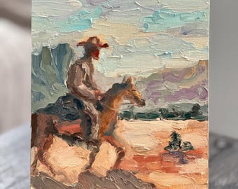 Cowboy Oil Painting: Horse Original Artwork Western Semi Abstract Fine Art