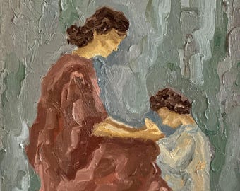 Mother and Baby Oil Painting: Woman Portrait Mom Child Artwork