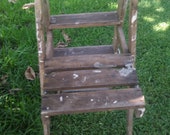 Vintage rustic weathered wood wooden step ladder stool farmhouse decor display 50 quot country farm barn wedding shelf shelving