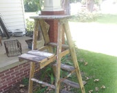 Vintage rustic weathered wood wooden step ladder stool farmhouse decor display 56 quot country farm barn wedding shelf shelving