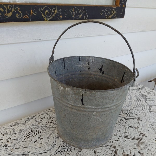 Galvanized Bucket Pail Metal Vintage Shabby Primitive Rusty Planter Farmhouse 3