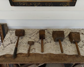 Choice of one antique wood mallet hammer handmade used farmhouse decor carpenter cabinet maker tools