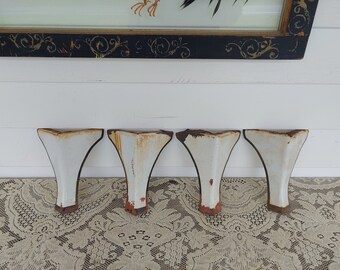 4 Vintage porcelain enameled 8" feet legs stove refrigerator ice box repurpose table cabinet book case