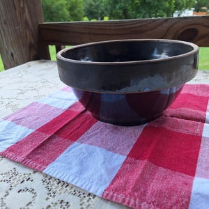Antique new Albany slip? pottery stoneware mixing bowl farmhouse kitchen vintage 9&quot; shoulder