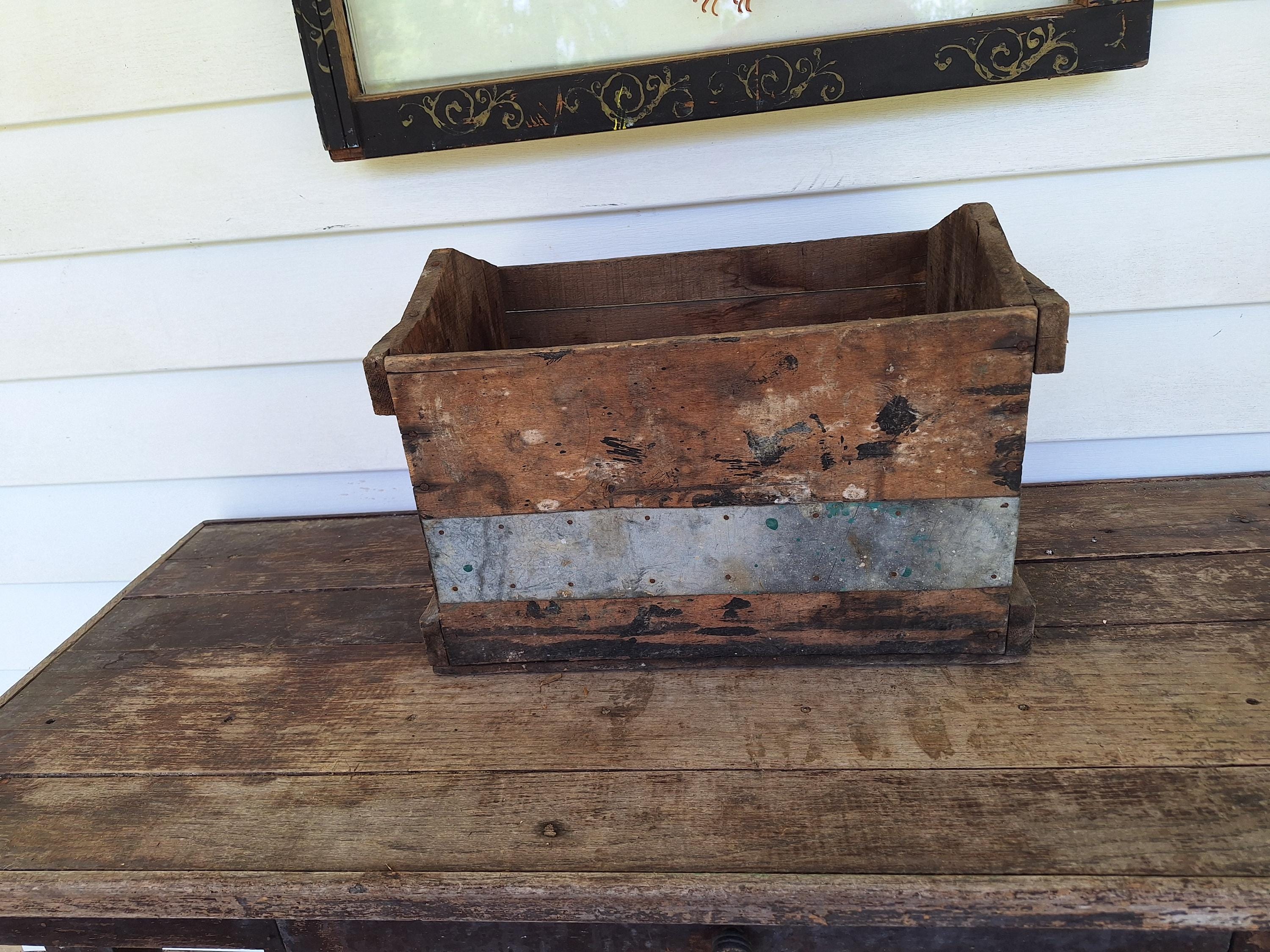 antique wood box Shipping crate primitive farmhouse decor wooden cottage storage may be home made metal straps tote
