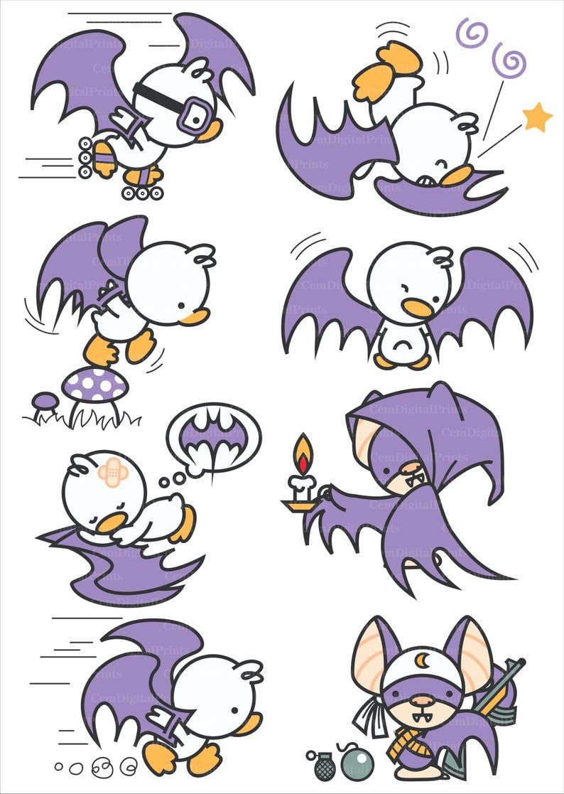 Cute Duck and Bat Characters Clipart | Dok Dak and Mr. Bat Cartoon ...