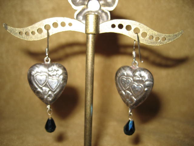 Sterling Heart Etched Earrings Handmade Dangle Vintage | Etsy