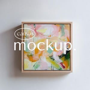 Canvas Mockup Square: Minimalist Floating Frame for Wall Art, Framed canvas Close up, PSD smart object, Photoshop template