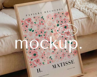 Floor Frame Mockup: Print mock up Wall Art with sofa, Photoshop template, PSD smart object