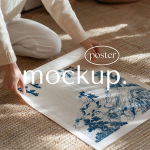 Woman Rolling Poster Mockup Living Room ISO A Print Photoshop Template