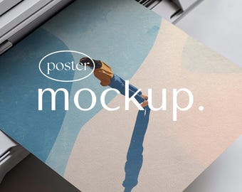 Printer Poster Mockup, Art Print A4 Paper Closeup, Office interior Realistic, PSD Photoshop, Digital Download