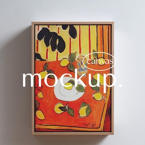 Maqueta de marco de lienzo: lienzo flotante vertical para pinturas, primer plano de lienzo enmarcado, objeto inteligente PSD, exhibición de arte de pared, plantilla de Photoshop