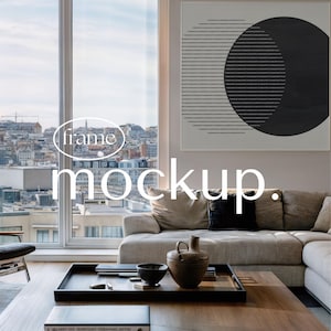 Mockup vierkante lijst, modern appartement, kunst aan de muur (digitale download)