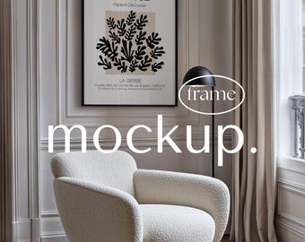 Frame mockup in Luxury Living room: 3x4 vertical print in Parisian style interior, PSD smart object