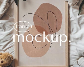 Kids Frame Mockup, Nursery poster print display, PSD smart object, Photoshop Photopea, Digital Download
