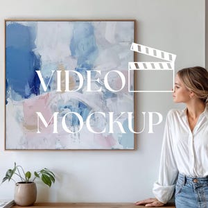 Framed Canvas Video mockup, Square Floating frame with person, Animated Wall Art mock up, Photoshop PSD smart object