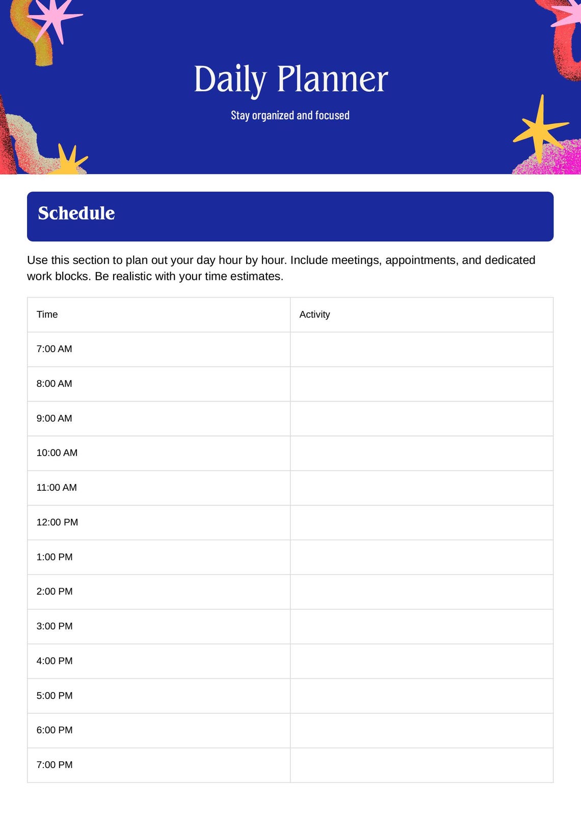 Daily Planner Printable | Hourly Schedule & To-do List Template ...