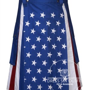 Amerikaanse vlag utility kilt - Handgemaakte katoenen kilt met Amerikaanse vlag - Patriotische kilt voor mannen - Premium handgemaakte kilt - Op bestelling gemaakt