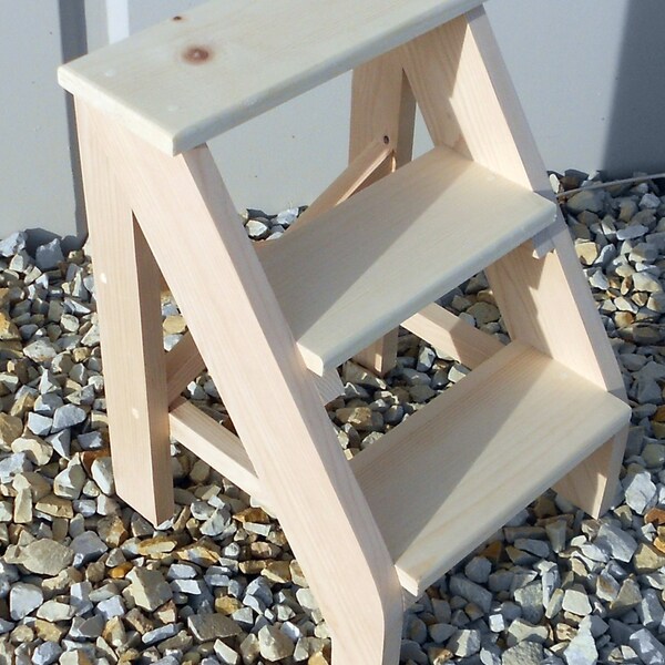 Handcrafted Pine Three Step Stool, Unfinished