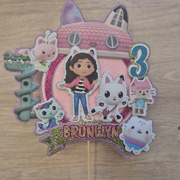 Gabbys Dollhouse Inspired Cake Topper Personalised Name and Age