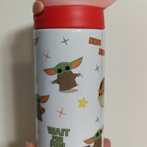 Baby Yoda / Grogu - (12oz) Water Bottle - Stainless Steel Kids 12oz - Pink/Pink