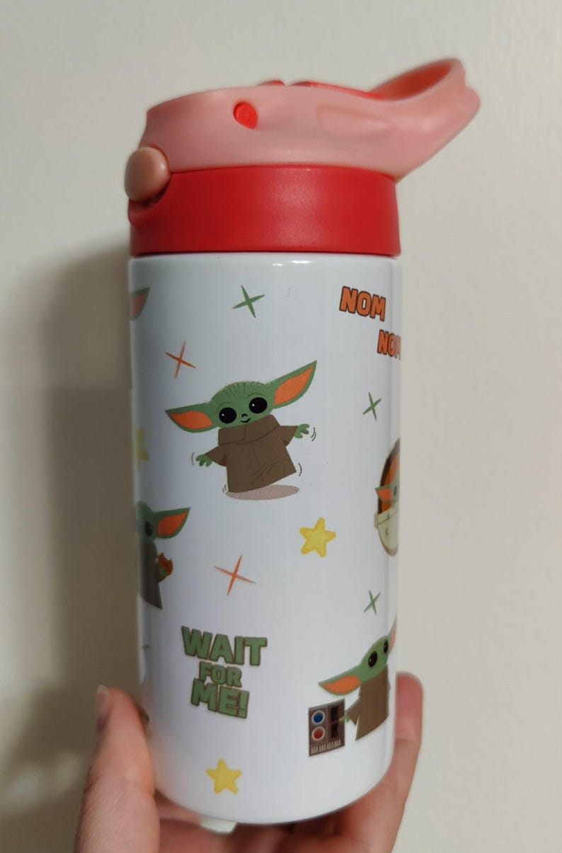 Baby Yoda / Grogu - (12oz) Water Bottle - Stainless Steel Kids 12oz - Pink/Pink