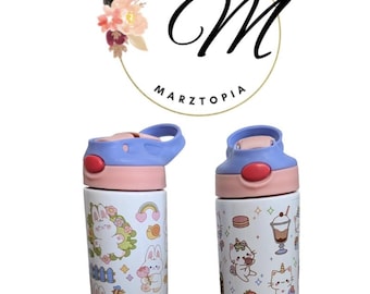 Personalized Cats, Bunny, Fox, Capybara, Sloth Water Bottle - Stainless Steel Kids
