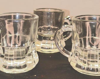 Vintage Set of 3 Federal Glass miniature Beer Stein Shot Glass with Ribbed Base