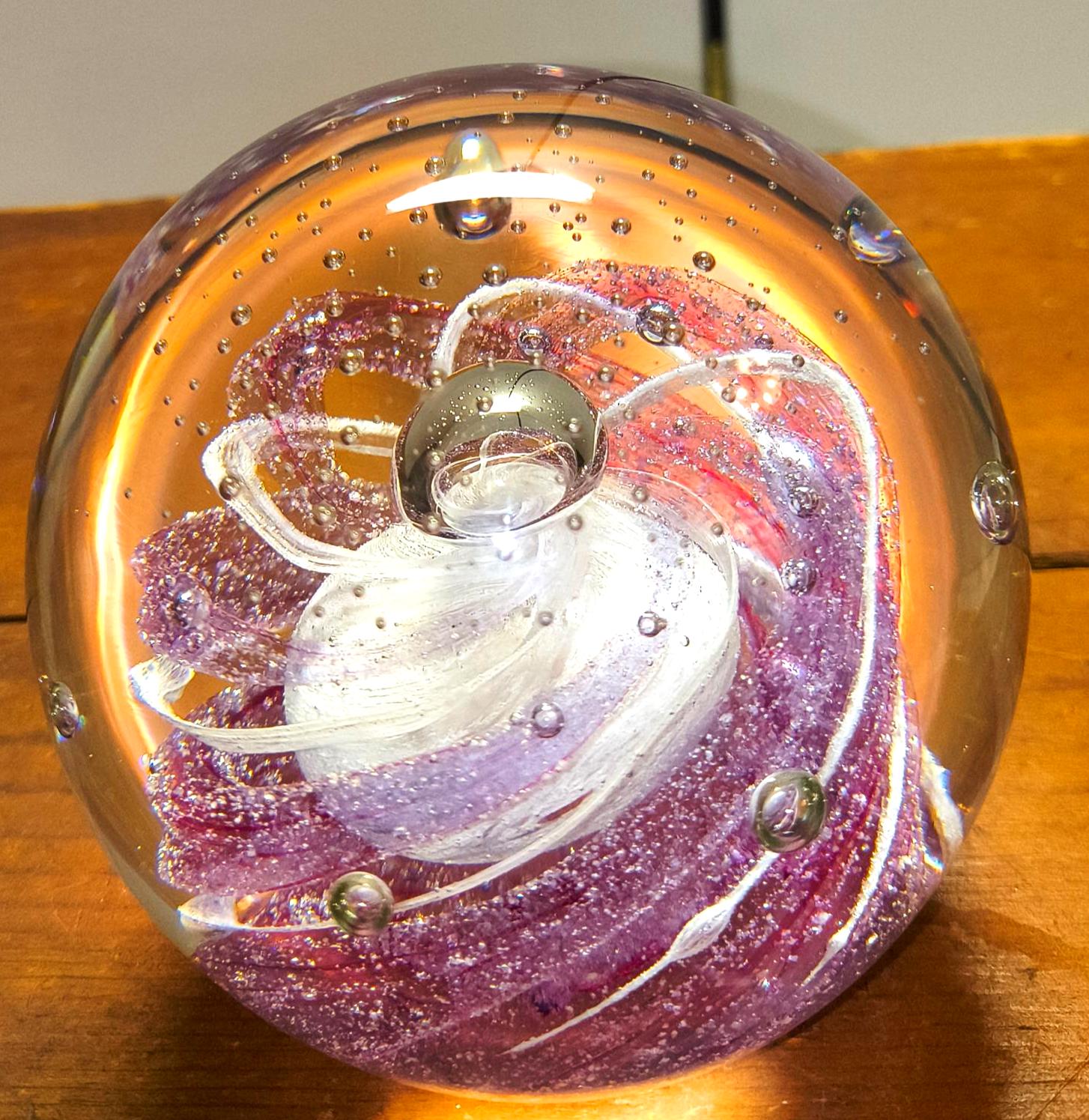 Hand Paperweight Hand Blown Glass Paperweight With Pink and White Swirling Design and ...