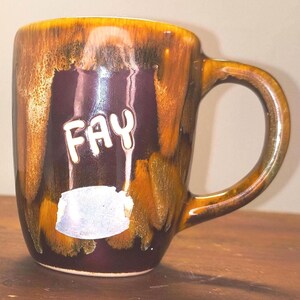 A Personalized "Fay" Drip Glazed Ceramic Mug by Dryden Pottery