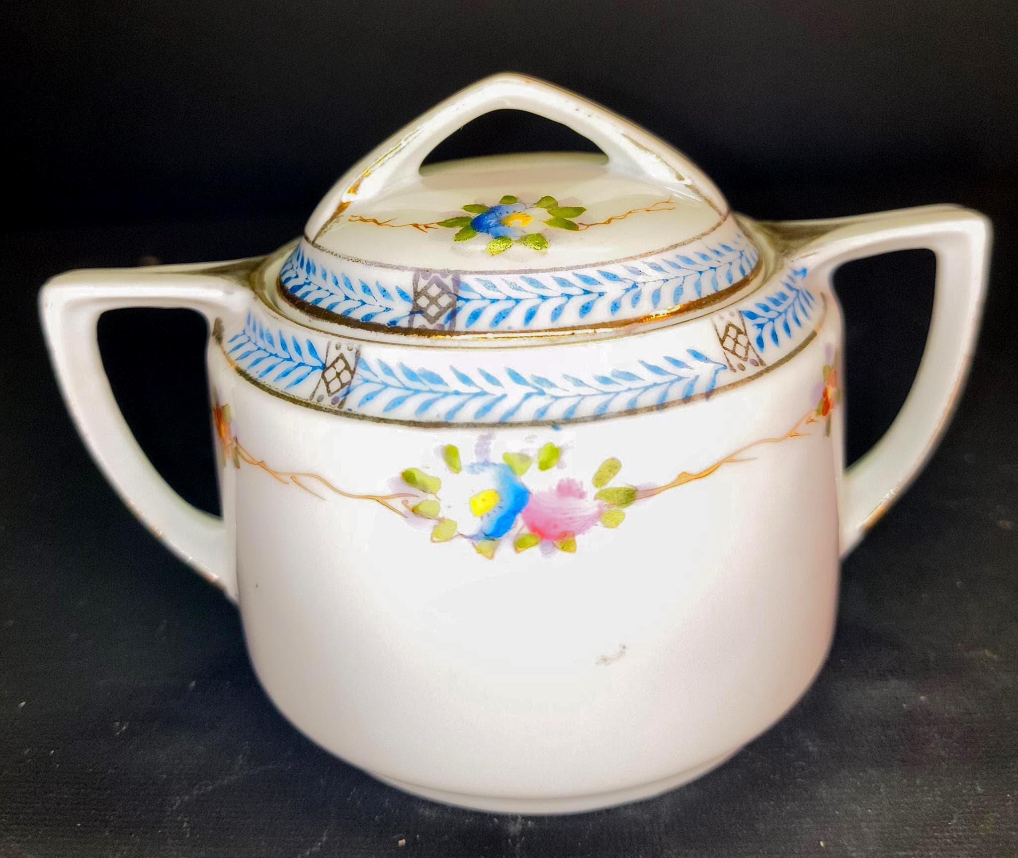 NIPPON HAND PAINTED 花柄陶器ボウル 金属脚付き Bowl, Nippon Hand