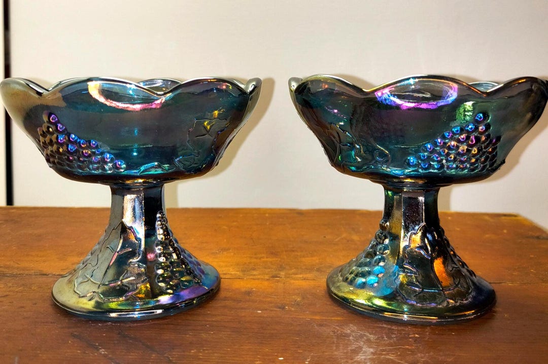 Colony Glass Iridescent Blue Carnival Glass Harvest Candlestick - Etsy