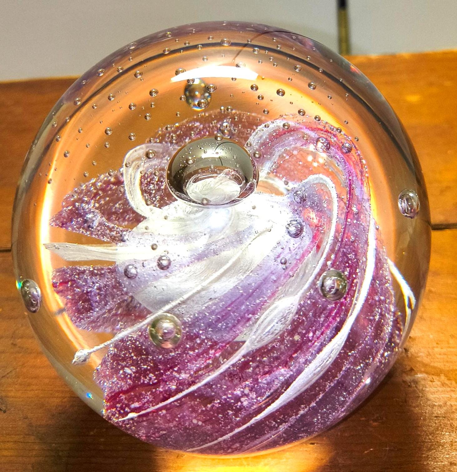 Hand Paperweight Hand Blown Glass Paperweight With Pink and White Swirling Design and ...