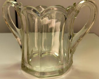 Clear Pressed Glass Hiesey Colonial Creamer with Ribbed Body and Applied Handles