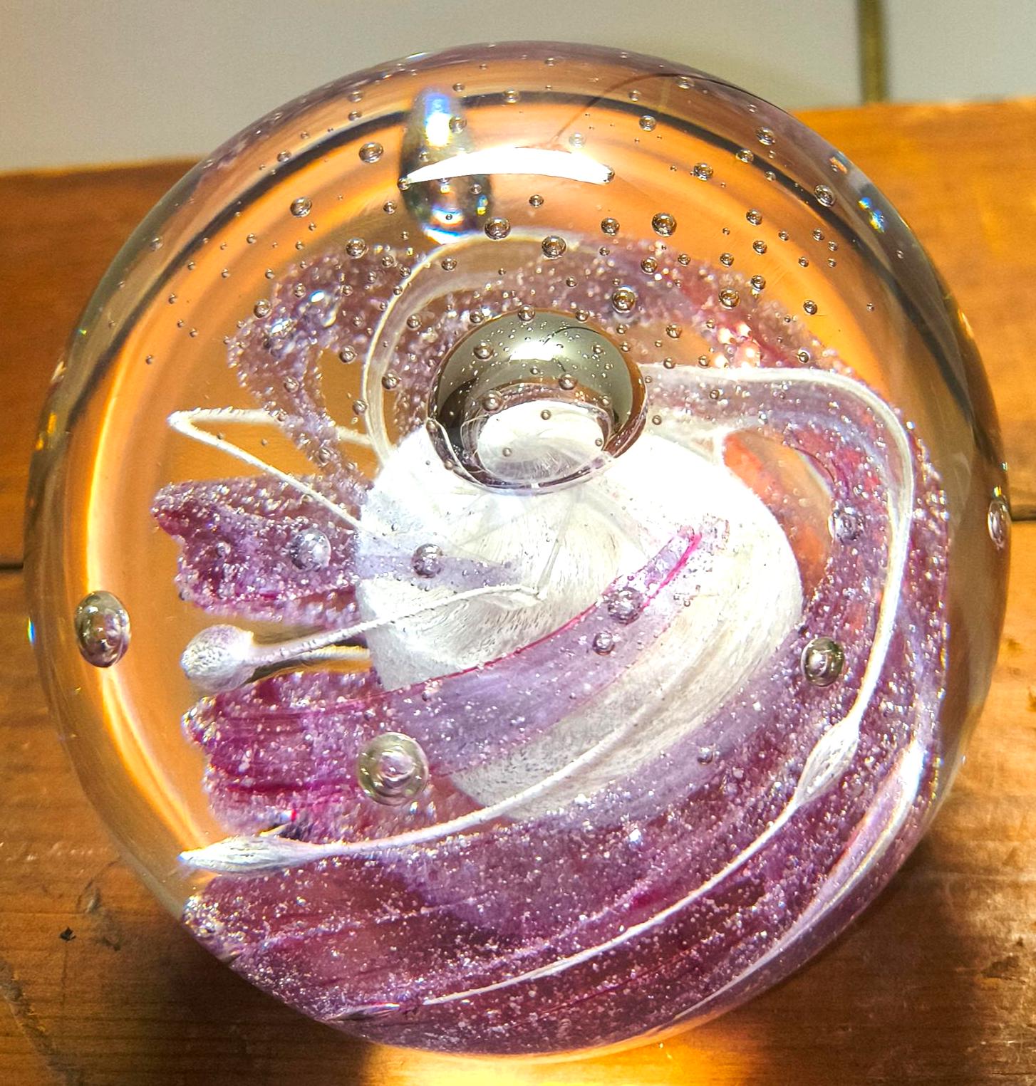 Hand Paperweight Hand Blown Glass Paperweight With Pink and White Swirling Design and ...