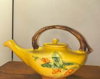 Roseville Pottery Bittersweet Pattern Teapot with Raised Floral and Berry Decoration